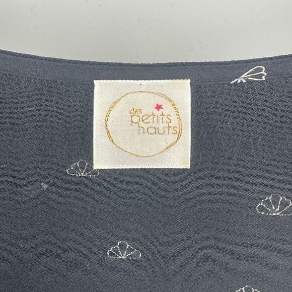 Des Petits Hauts Paris viscose shift dress long sleeves seashells v neck T3 8 - Picture 2 of 12